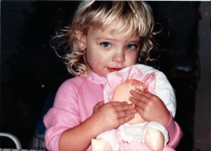 Elyse Doerflinger, Christmas 1991, with doll